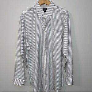 Jos A Bank Traveler’s Button Down Shirt Size 17/35 White Pinstripe